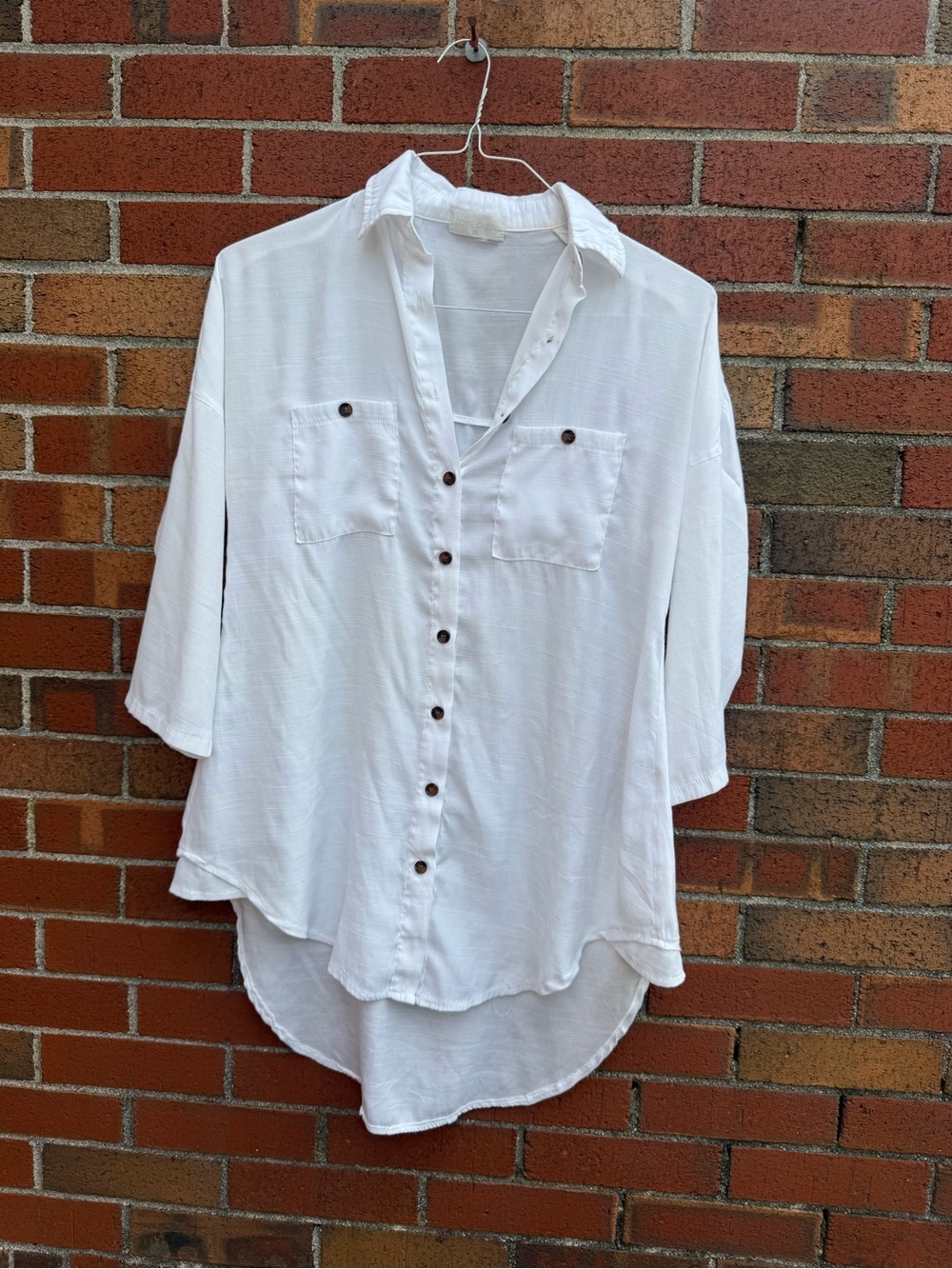Zoye Chen White 100% Viscose Button Front Blouse XS Coastal Minimalist